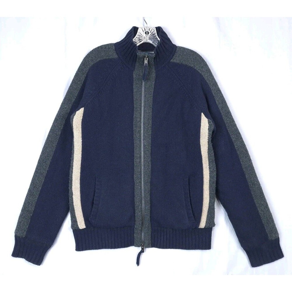 Metropolitan View Mens L Merino Wool Full Zip Sweater Shacket Colorblock Lined